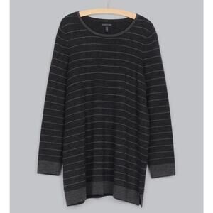 Eileen Fisher Fine Merino Stripe Pullover Tunic Sweater Gray Size Large